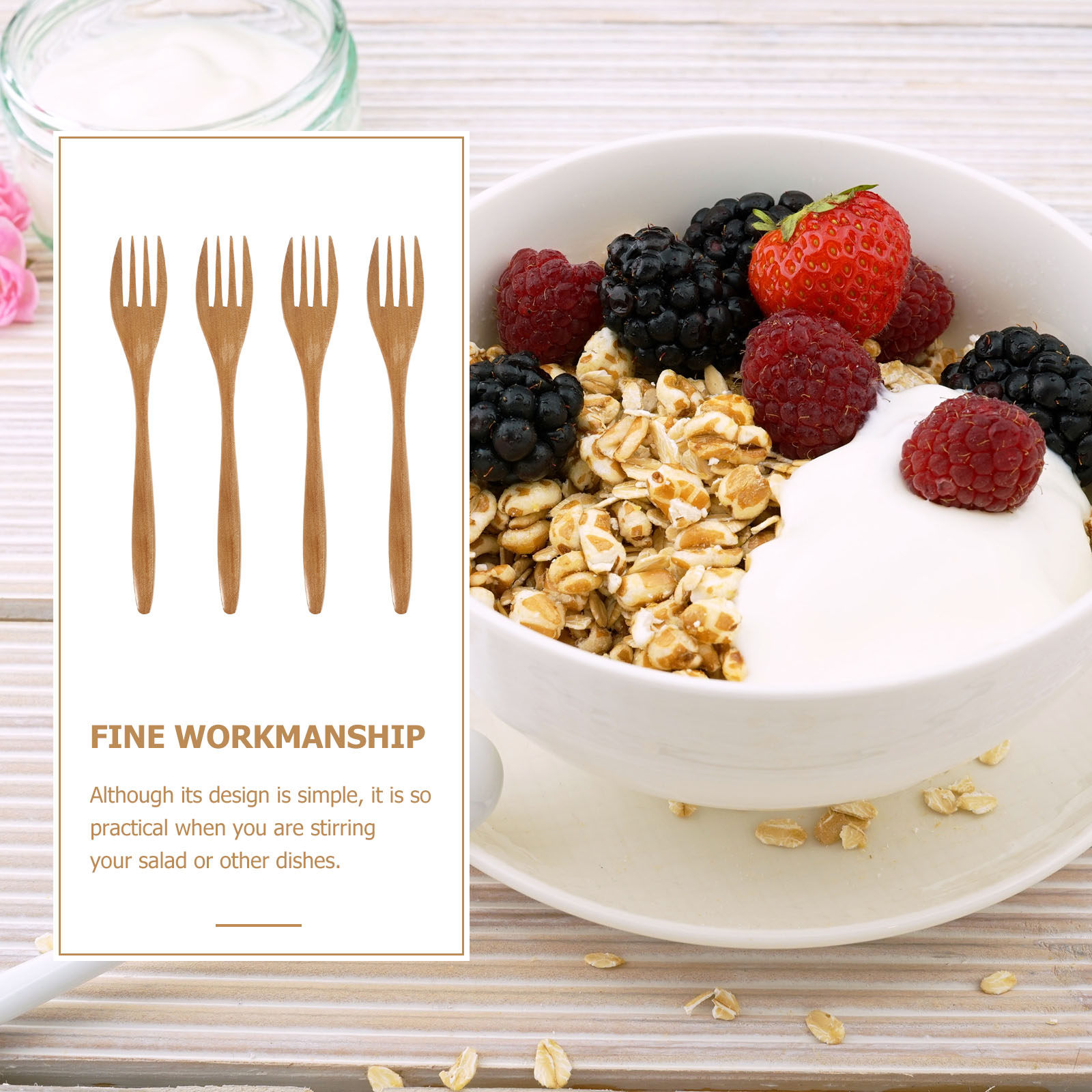 4Pcs Wooden Fork Set Eco-Frien - Kitchen Gadgets Gold ulasan dan harga